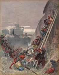 Bourbon getötet während des Angriffs auf Rom, 6. Mai 1527, Illustration aus 